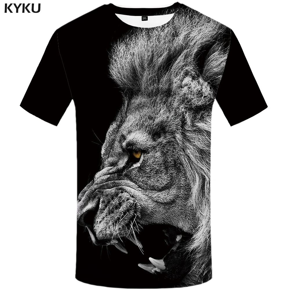 KYKU Lion T Shirt Hitam Pakaian Katun 