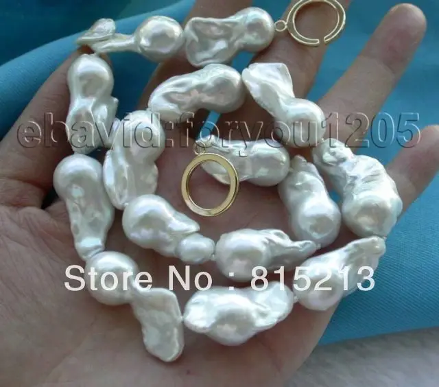 

ddh00755 17.5" Genuine Natural White Reborn Keshi Pearl Necklace 14k!