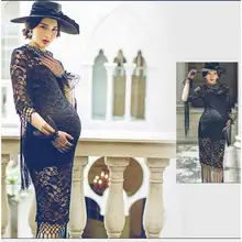 Fashion New Maternity Photography Props Clothes For Pregnant Women Dress Pregnancy Clothing Hat photo shoot Black Long Culottes