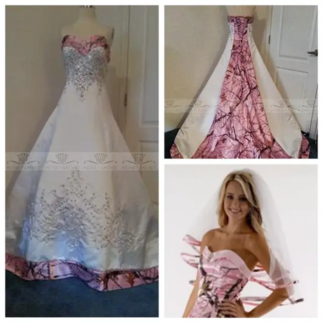 2019 New Fashion With Veil Pink Camo A Line Wedding Dress