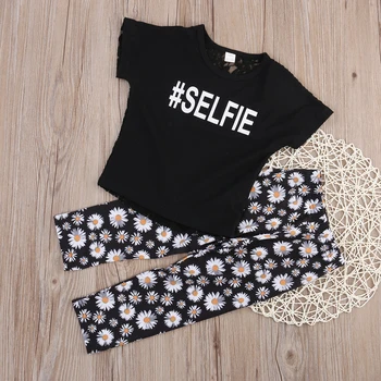 

Newborn Kids Baby Girl Lace Letter Short Sleeve T-shirt Tops+Floral Pants Leggings Outfits Set 2-7T