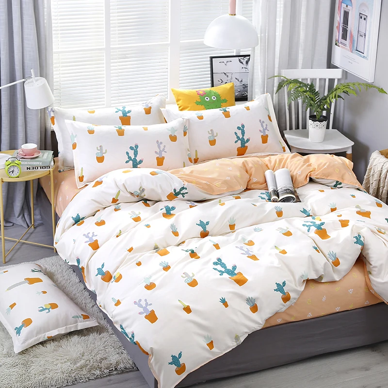 

3/4pcs Cartoon Cactus Potted Plant Printing Textile Bedding Set Include Duvet Cover&Sheets&Pillowcases Comfortable Home Bed Set