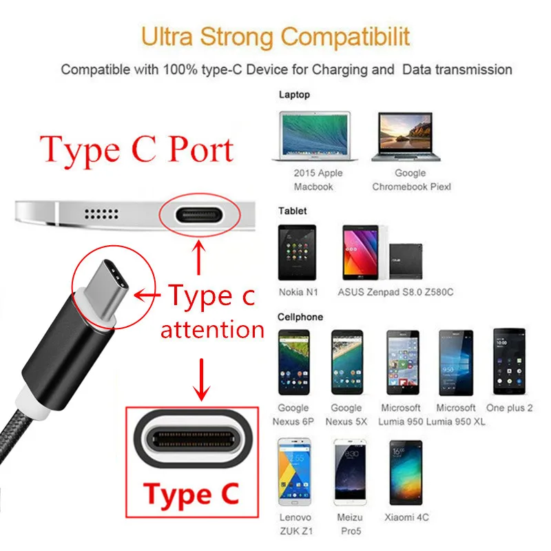 Тип usb C нейлоновый провод для быстрой зарядки Зарядное устройство для huawei p9 p10 p20 mate 10 lite samsung Galaxy S10 S10e s8 S9 a3 a5 a7