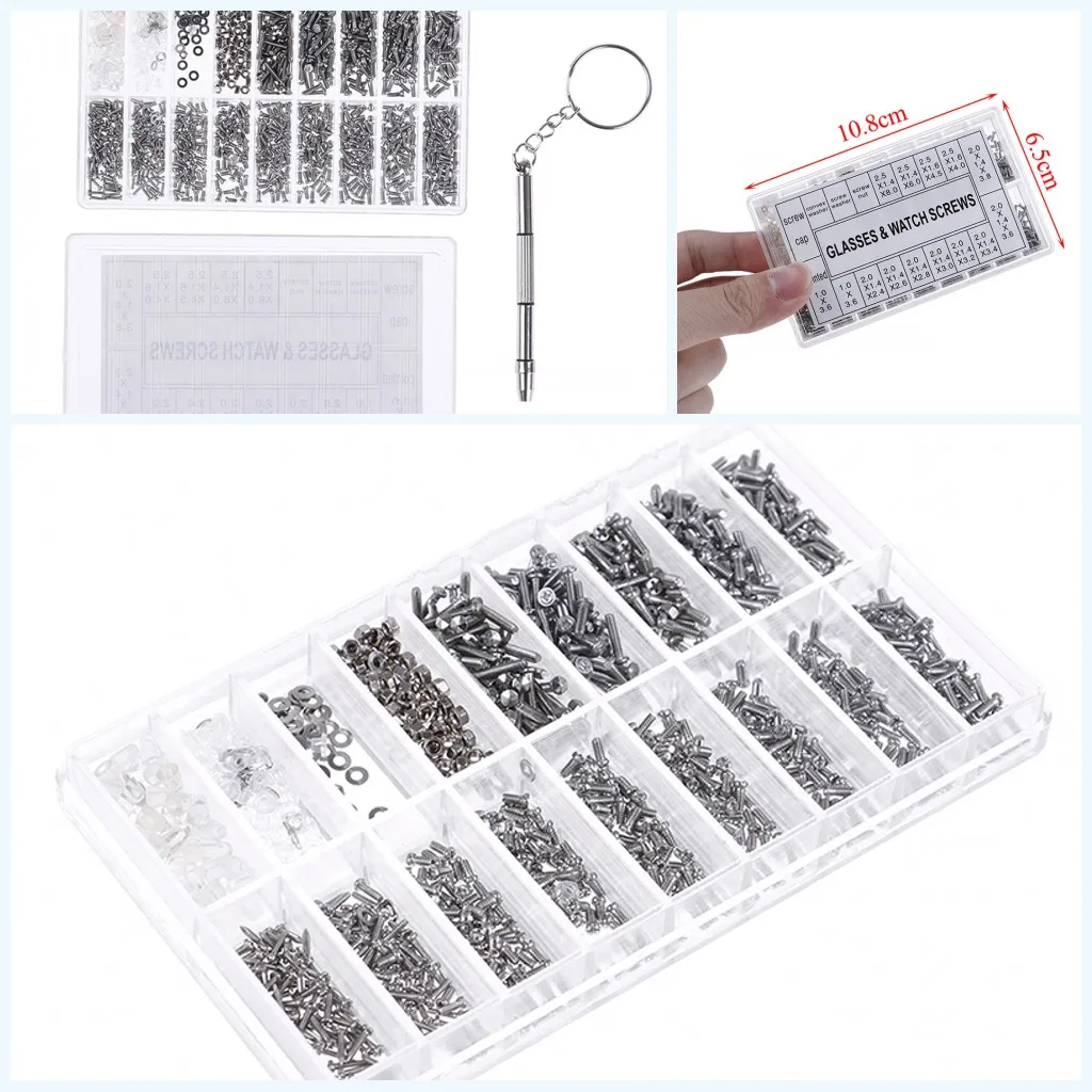 

2019 New 1000pcs Screws + 1pc Screwdriver Micro Glasses Sunglass Watch Spectacles Screws Nuts Stainless Steel Repair Tool