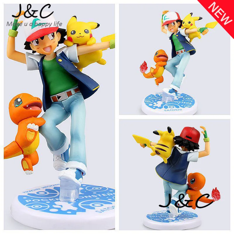 

Free Shipping Action Figure Toy Nendoroid Ash Ketchum Pikachu Charmander Action Figure Anime Collectible Model