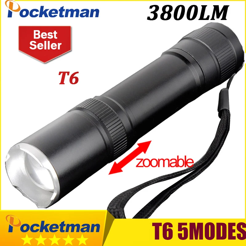

XM-L T6 Mini Flashlight 3800lm Waterproof LED Flashlight 5 Modes LED Torch Light Rechargeable Tactical 18650 Lanterna