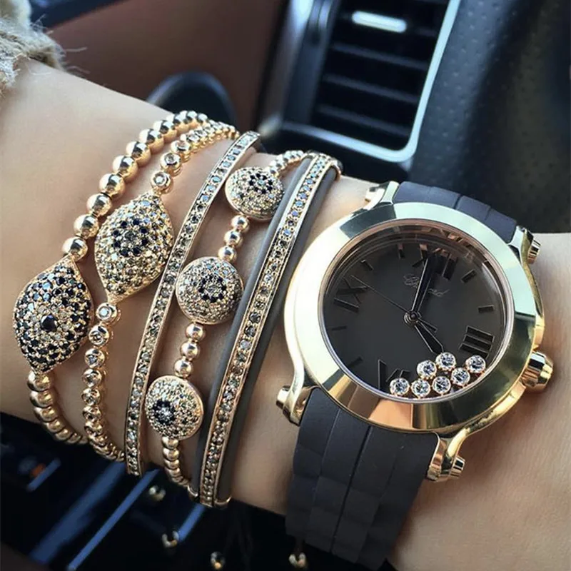 2019 Famous Brand Mens Bracelets & Bangles Micro Pave CZ Beads Leather