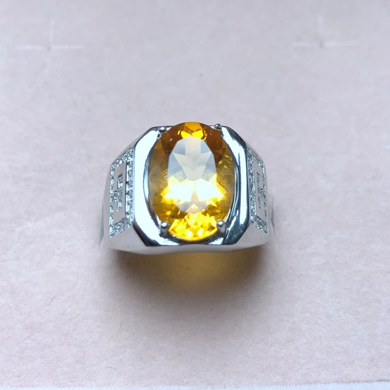 In-kind photo Beautiful color, new men's ring, 925 silver, Brazilian natural citrine, classic atmosphere