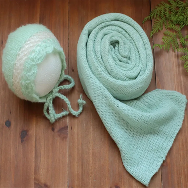 Newborn Photography Wrap and Bonnet Knitted Baby Flower Hat Stretch Knit Jersey Swaddle Blanket Posing Layer Fabric | Мать и ребенок