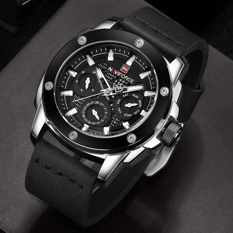 NAVIFORCE Men's Wristwatch Clock Mens Watches Top Brand Luxury Chronograph Leather Naviforce Watch Men Quartz-Watch Chronograph