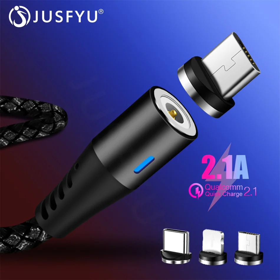 

2.1A Quick Charger 1M 2M Magnetic Cable For iPhone XS XR X 7 6 Fast Micro USB Type C Magnet Type-C Phone Cable For Xiaomi Huawei