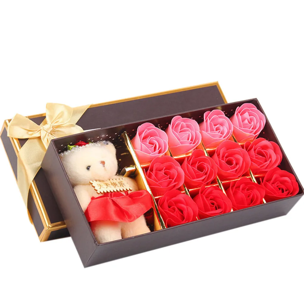 

12pc romantic rose soap flower gift box with plush animal toys bear doll ask for a wedding valentine's day gift for women 30AUG