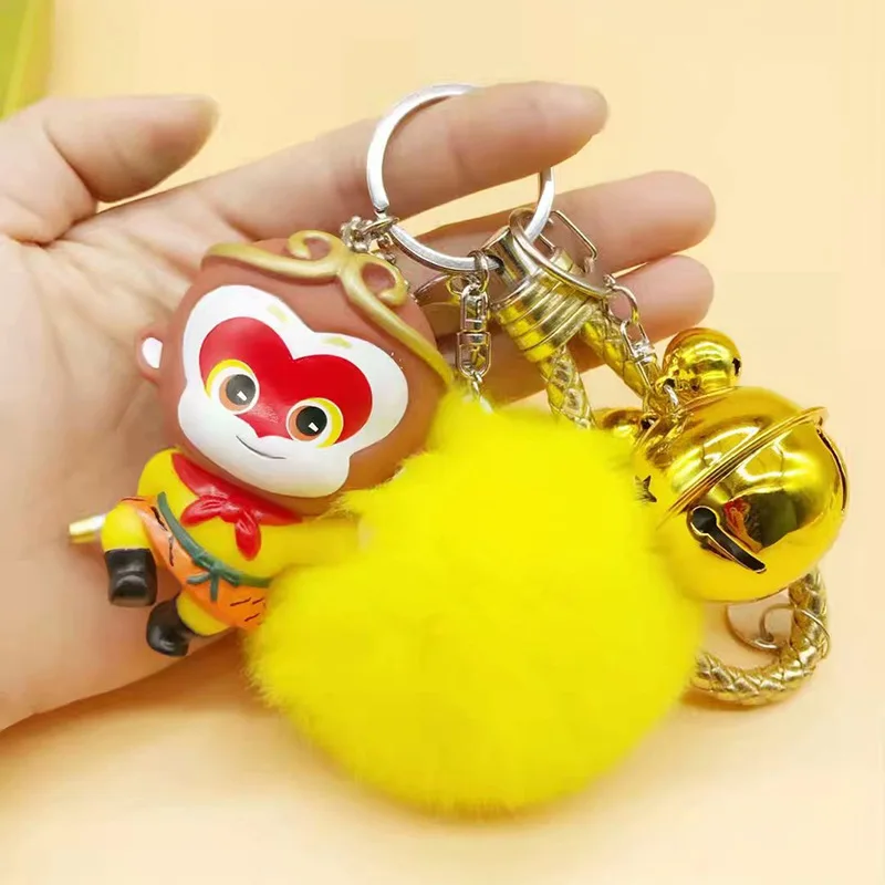 Кожа веревку колокола pom Король обезьян помпоном мультфильм брелок с рисунком