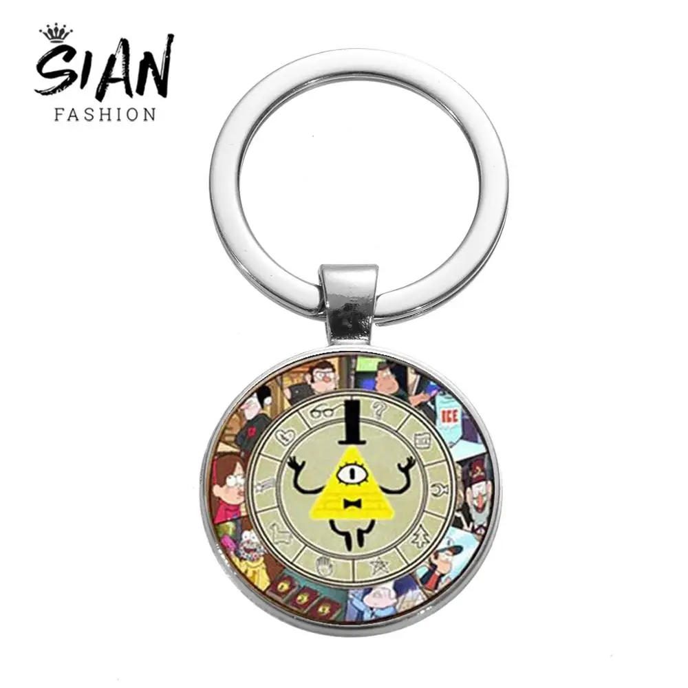 

SIAN Hot Anime Gravity Falls Bill Cipher Boss Keychain Cartoon Figure Handmade Glass Cabochon Key Ring Bag Charm Fans Collection