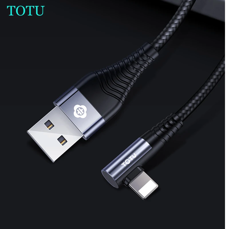 

TOTU 2.4A 90 degree USB cable for iPhone X, charger for iphone xs iphone 6 for iPad L USB charger cable aluminum + TPC elbow