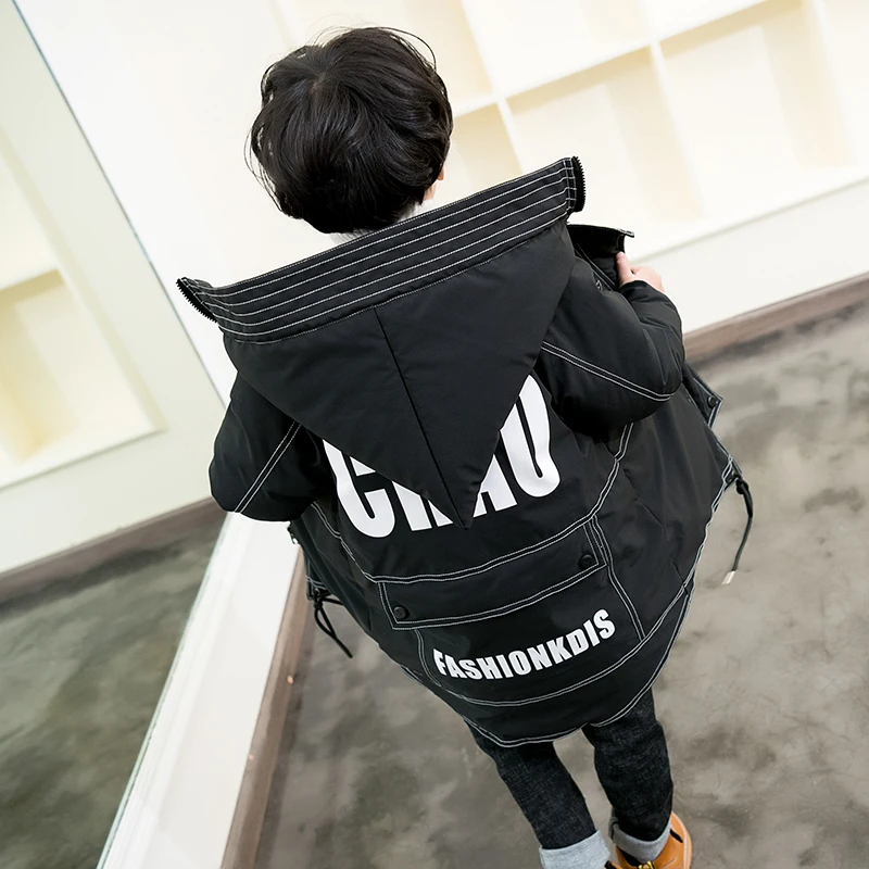 

3-13 years Boys cotton coat Korean padded children's winter cotton Hooded Russian winter kids down Printed letter windbreaker
