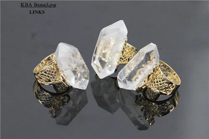 

Natural clear quartz stone ring bezel point gems ring druzy stone charm ring for women statement jewelry anniversary gift