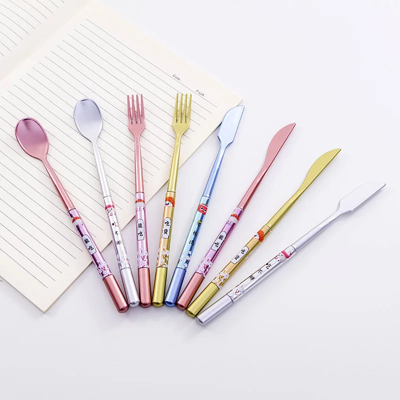 

2pc Creative Gel Pen Spoon Knife Fork Tableware Model Pen Black Ink 0.5mm Kawaii School Canetas Gift Stationery Office Supply