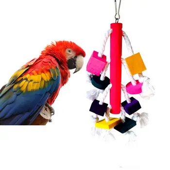 

bird toy Pet Bird Cages Chewing Playing Toys Parrot Cockatiel Paraket Colorful Wooden Blocks Swing Toys 1 pcs