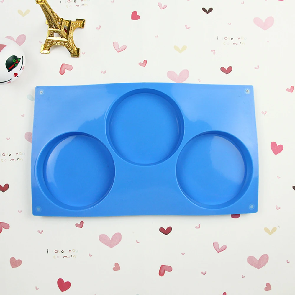 New 3 Cavity Large Round Disc Candy Silicone Mold Shallow Cylinder Cake