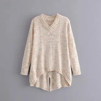 

2020 New Arrival Europe & The United States Style Back Slit Sweater Slim V Neck Irregular Knitted Pullover Free Shipping