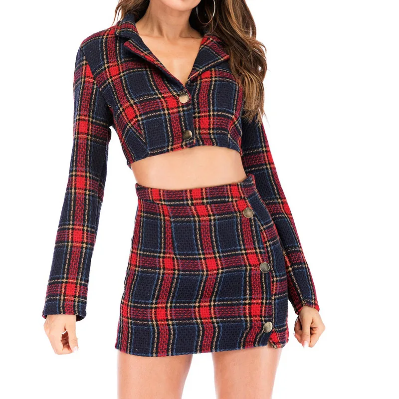 xiM&Mch Spring New Tweed Dress Set Long sleeve Jacket Crop Top and