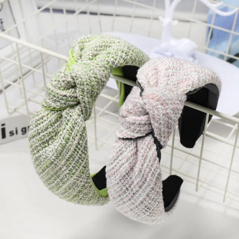 

Fashion Girls Sweet Houndstooth Middle Knotted Knot Wide Side Headband Hair Accessory Direct Sales