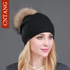 Autumn Winter Knitted Wool Hats For Women Fashion Pompon Beanies Fur Hat Female Warm Caps With Natural Genuine Raccoon Fur Cap 1