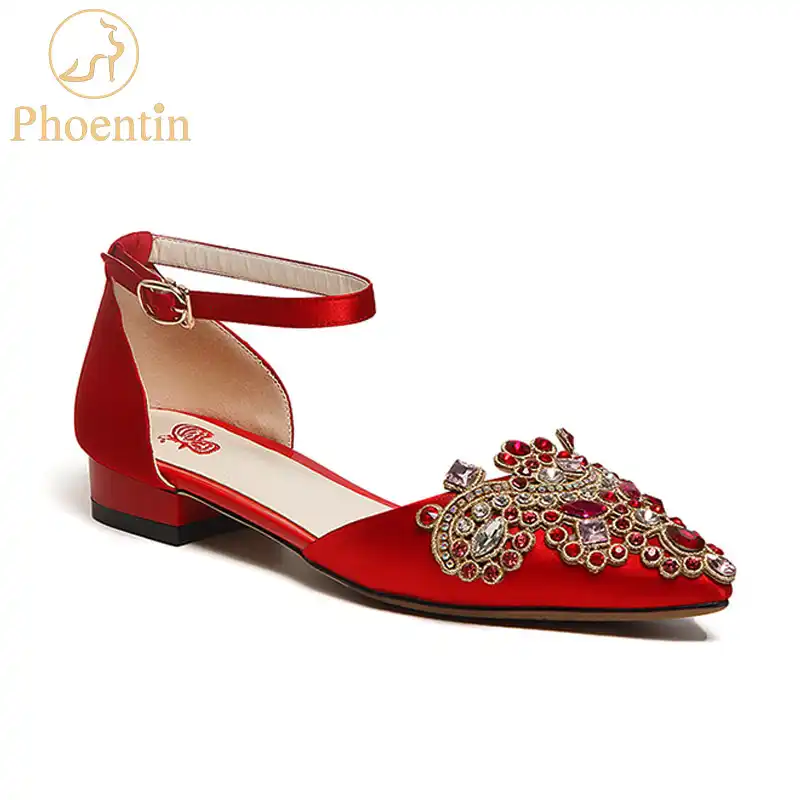 red bridal shoes low heel