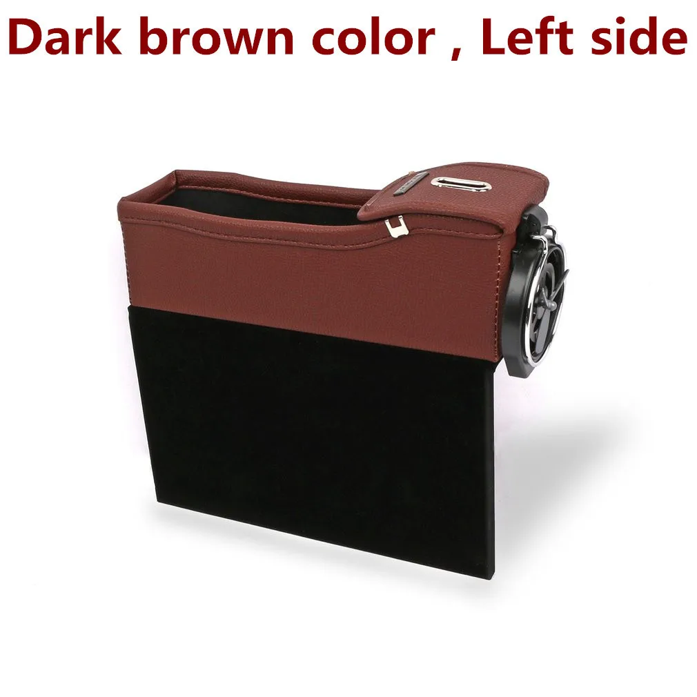 Dark brown Left Многофункциональное автомобильное сиденье, щелевая коробка для хранения, держатель для стакана, держатель для напитков, органайзер, авто зазор, карман для уборки, для телефона, чехол для монет, аксессуары - Название цвета: Dark brown Left