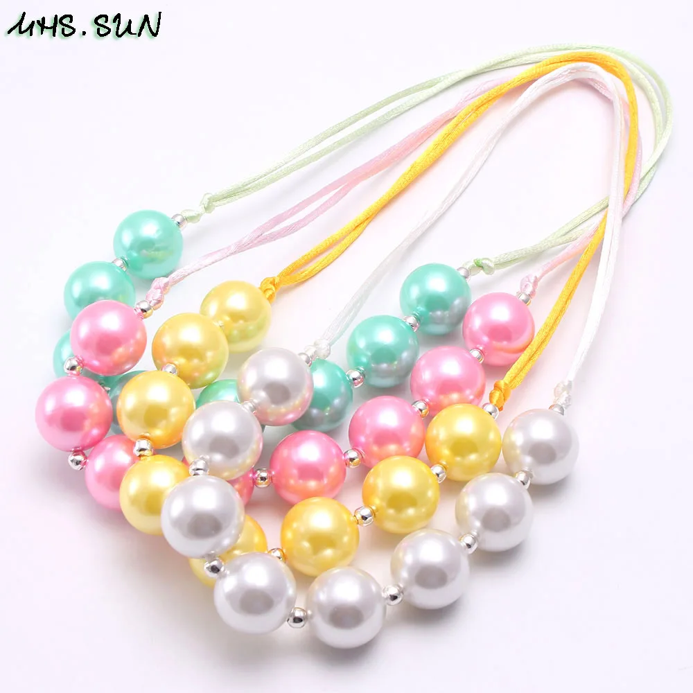 BN579-1 (7),$1.8-1PC,50g592.Fashion Design Girls Pearl Chunky Beads Necklace Kids Child Chunky Bubblegum Necklace Adjustable Rope Jewelry