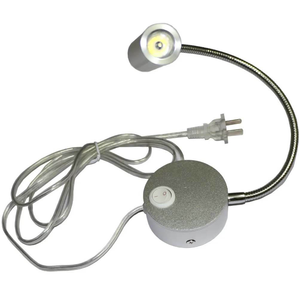 

Flexible Pipe 3W LED Picture Light Wall Sconce Reading Lamp Fixture Lighting On/Off Button/Not + Plug Silver Shell Bedroom Hotel
