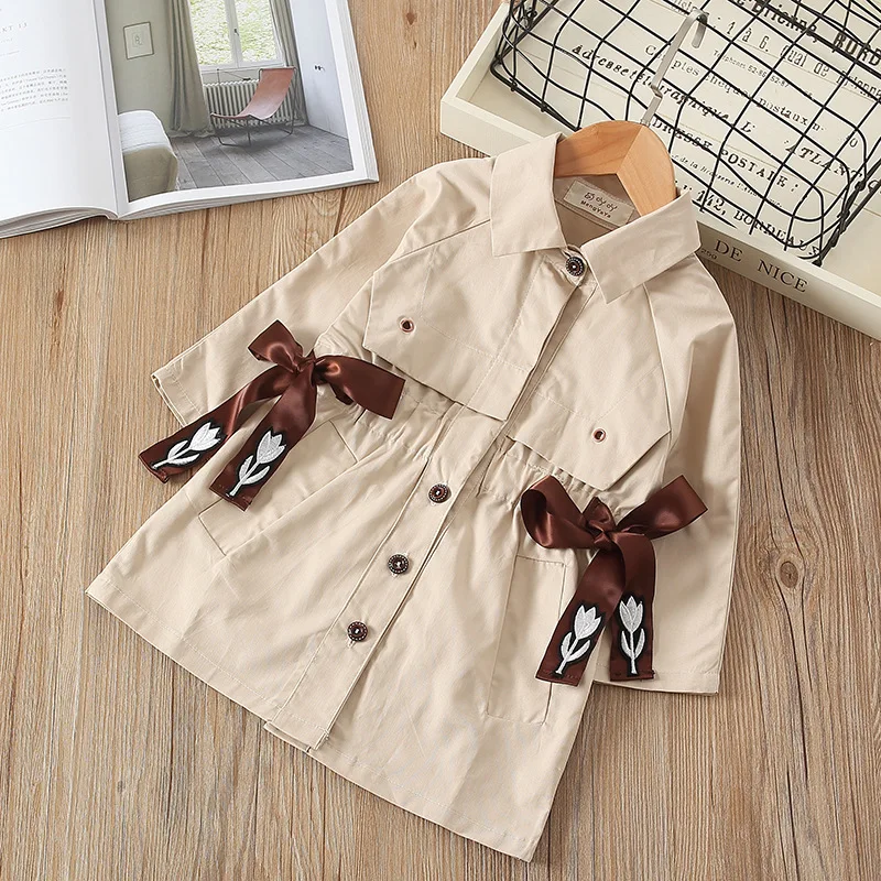 

2018 Fashion Autumn Baby Girls Windbreaker Children Long Bow Tie Jacket Kids Trench Coat Girls Outerwear