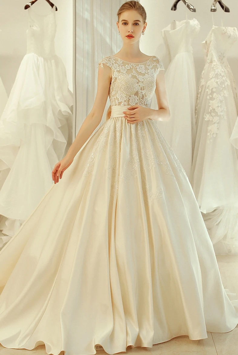 Vestidos De Noiva Элегантное свадебное платье трапециевидной формы с бантом и аппликацией из бисера, атласное свадебное платье принцессы Robe De Mariee