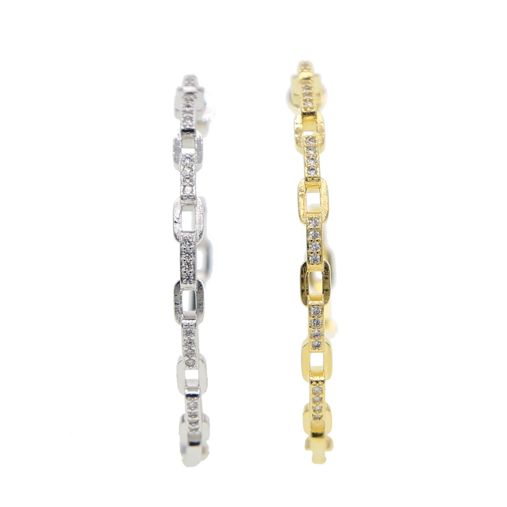 New arrived hiphop Rock Women jewelry iced out cz open link chain big hoop earring Gold silver