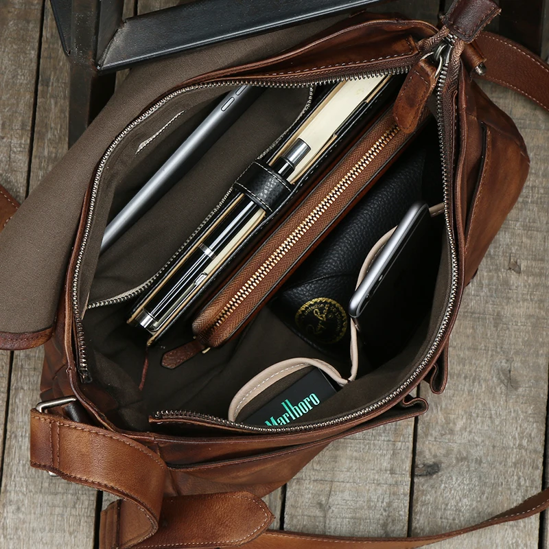 Crossbody Bags Vintage Genuine Leather Messenger Bag men Leather Shoulder Bag Men Crossbody male Fashion Casual Sling Leisure Bags Brown