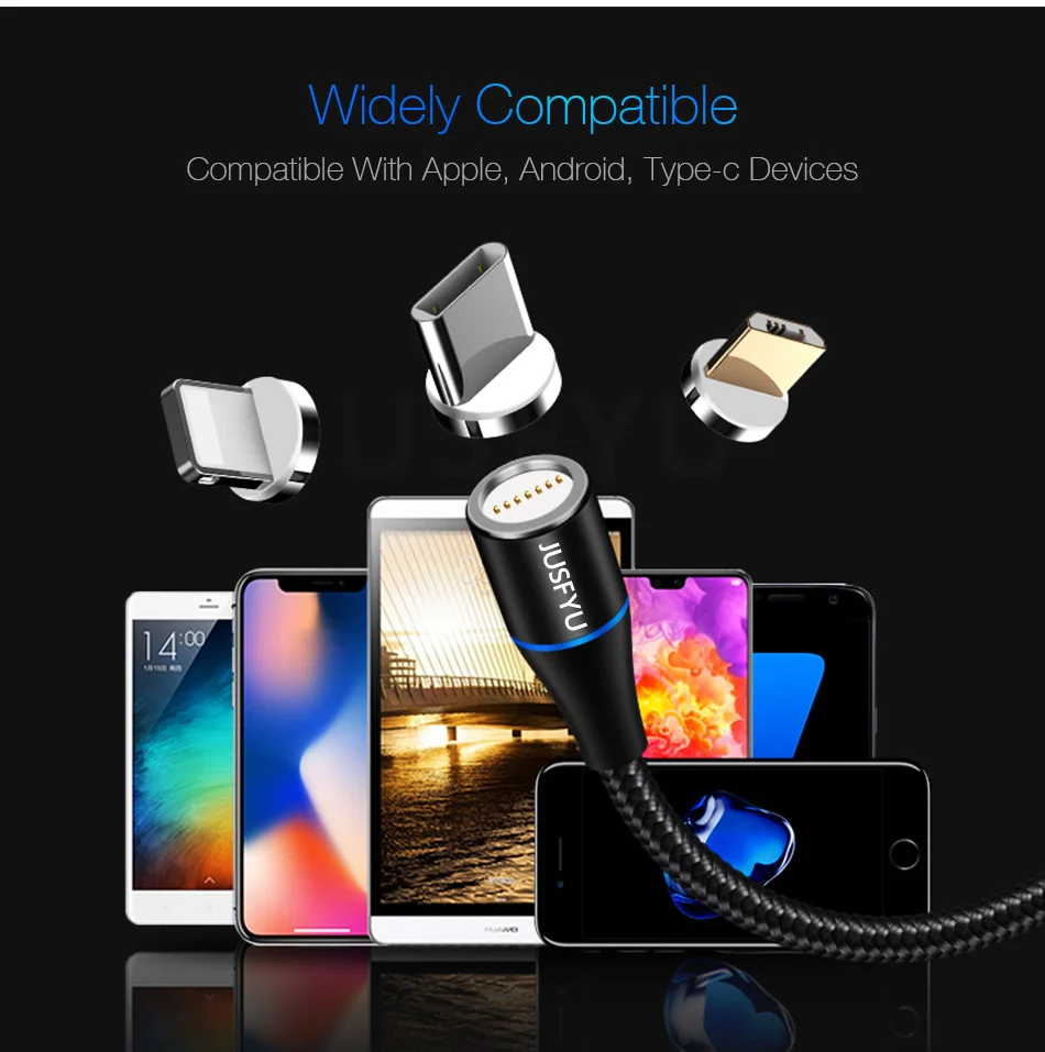 Магнитный кабель для мобильного телефона 3 А, зарядное устройство 2 м, кабель Micro USB type-C, разъем для iPhone x, samsung, S8, S9, Xiaomi, huawei, быстрая зарядка 3,0