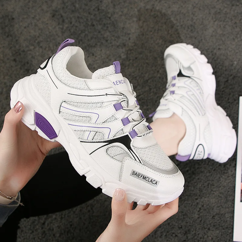 

2019 Dad shoes women Autumn Mesh Platform Lace-Up Fashion Breathable Women clunky Sneakers Woman vulcanize shoe zapatos de mujer