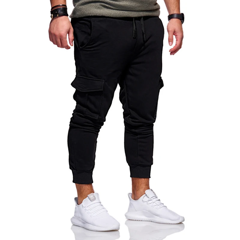 Новая мода Штаны m2018 Slim Fit прямые брюки мужские повседневные хлопковые джинсы одноцветное бегунов мужчины Штаны уличная пот Штаны