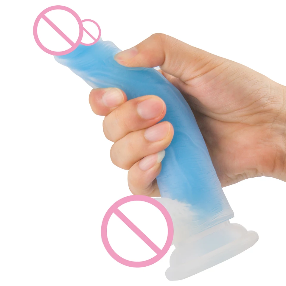 7.5 inch Jelly Silicone Luminous Dildo Realistic Faloimitator Glow in the Dark Penis Strapon Dick Adult Sex Toys for Woman
