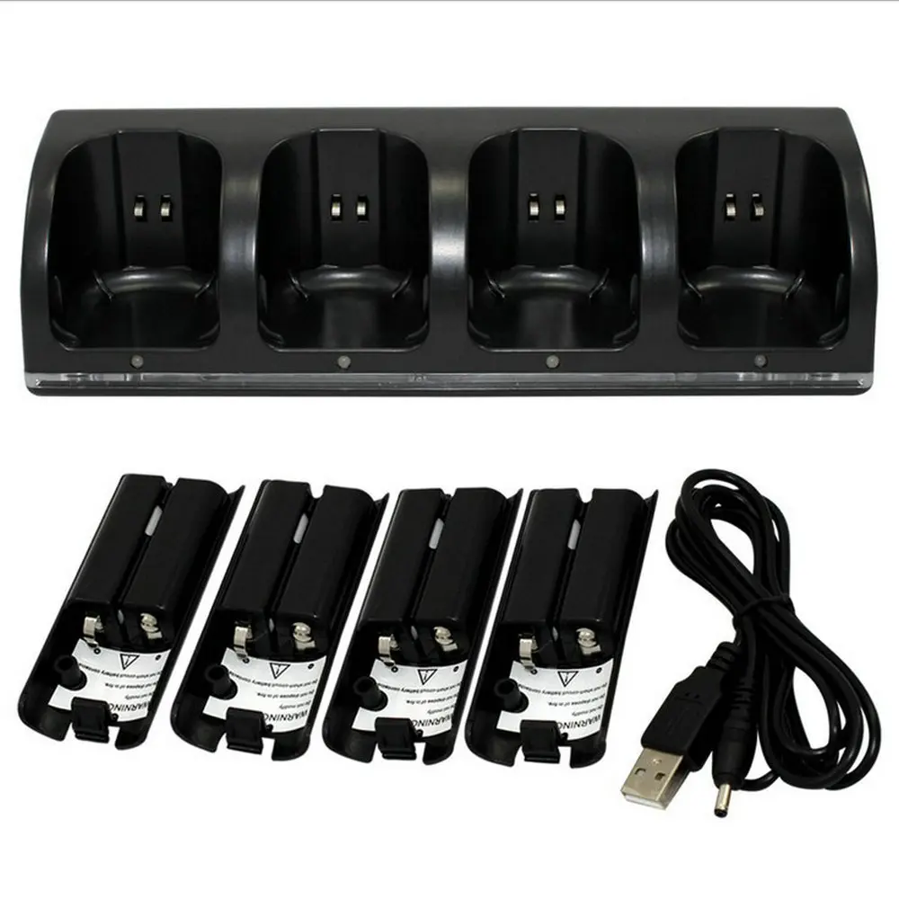 

Rechargeable Replacement 4x batteries + Quad 4 Charger base battery charger kit for Nintendo WII remote controller gamepad