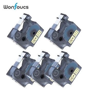 

Wonfoucs 5pcs 6mm*7m 43623 Black On Gold Ribbon Compatible Dymo D1 Label Tapes Labels Cassette For Label Manager LW Machine