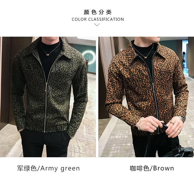 Leopard Printed Jackets Mens Autumn Mens Coat Jackets Zipper New Fashion Mens Designer Hombre Chaqueta Korean Streetwear