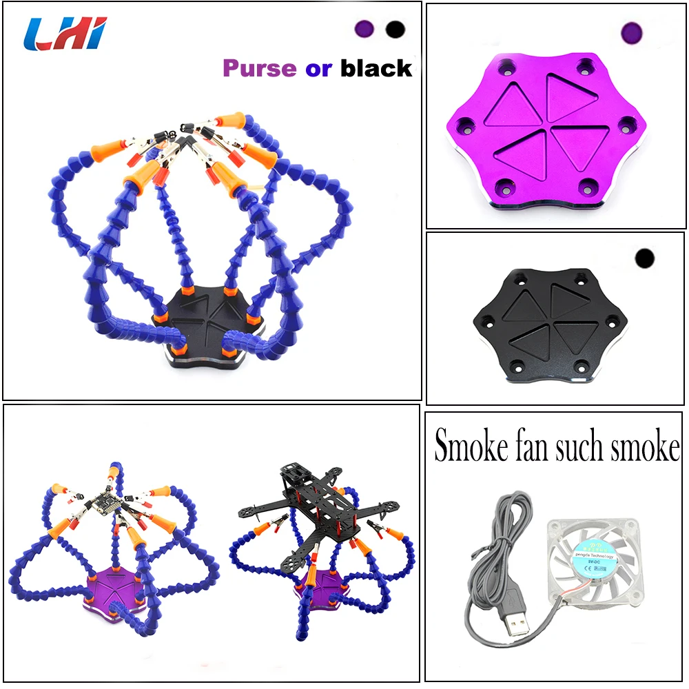 

LHI Helping Hands Third Hand Soldering Tool 6 Flexible Arms Six Arm Soldering Station for RC parts With Swiveling Alligator Clip