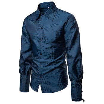 

Men's Slim Fit Silk Dress Shirts Wedding Groom Stage Prom Shirt Men Long Sleeve Button Down Shirt Male