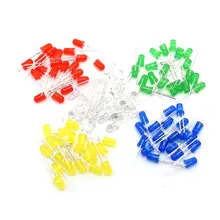 100 шт./лот, 5 мм светодиодный диодный светильник, набор для самостоятельной сборки, светодиодный набор, белый, желтый, красный, зеленый, синий, электронный набор для самостоятельной сборки