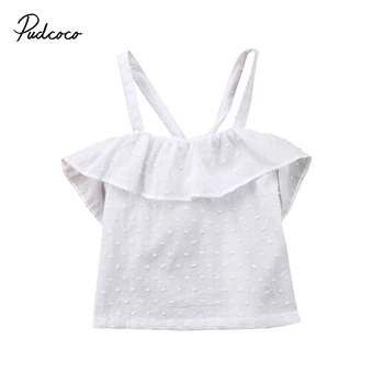 

New top selling Kids Infant Baby Girls Shirt T-shirts solid color white dots stylish Clothes Sleeveless summer Pudcoco T-Shirts