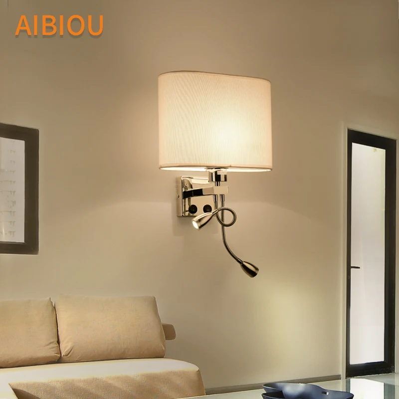 

AIBIOU Modern LED Wall Lights With Fabric Lampshade For Living Room Bedroom Hotel Linen Wall Sconce E27 Lighting Fixitures