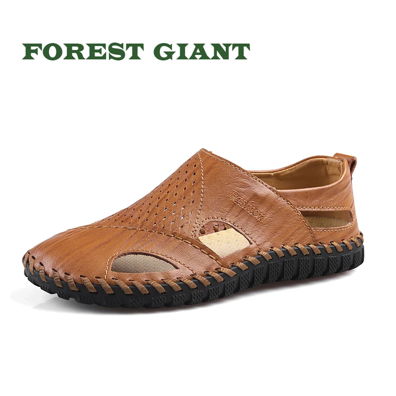 

FOREST GIANT Cow Split Leather Men Lazy Summer Sandals Waterproof Flats Shoes Korean Version Breathable Feet Casual Sandal 62506