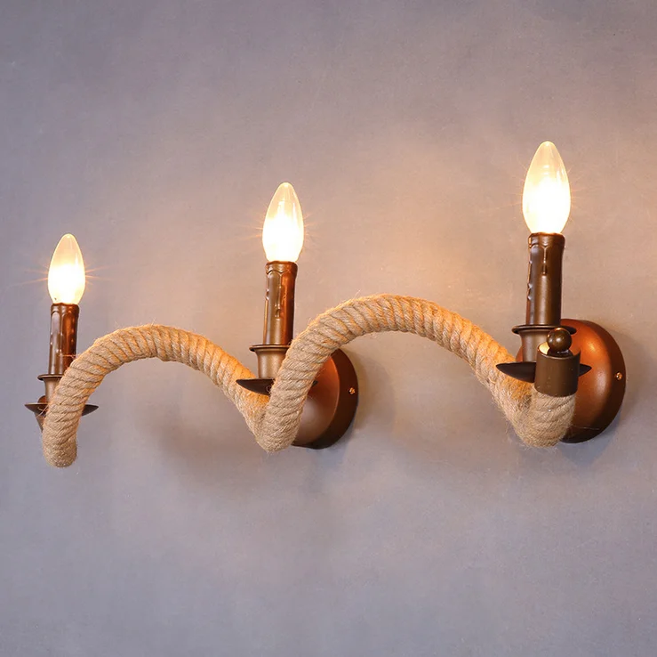 

Nordic retro fashion creative design lamp modern minimalist balcony stairs restaurant hotel bar light twisted hemp rope lighting